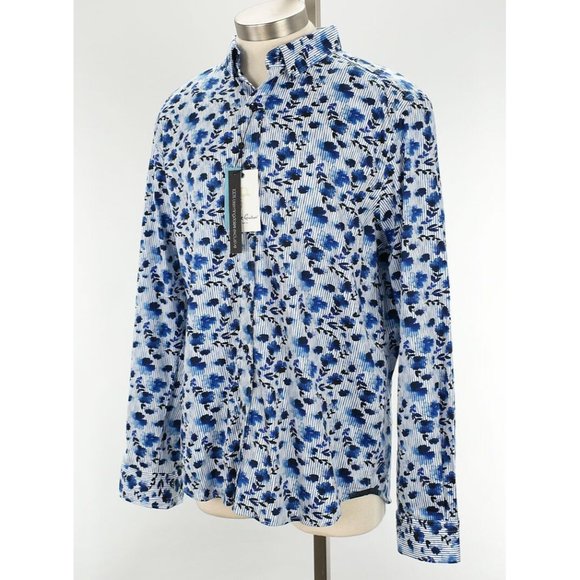 ROBERT GRAHAM Mens Blue Floral TRUDIE Tailored Fit Cotton Stretch Shirt XL NWT